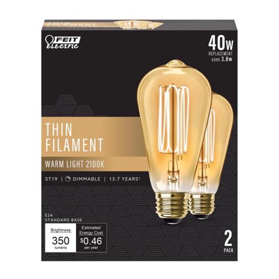 Feit Electric ST19 E26 (Medium) Filament LED Bulb Warm White 40 Watt Equivalence 2 pk