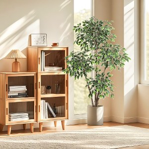 5/6ft Artificial Ficus Tree with White Tall Planter -Fake Plants for Home Decor Indoor with Natural Trunks & White-Edged Leaves for Garden Decor - 1 of 4