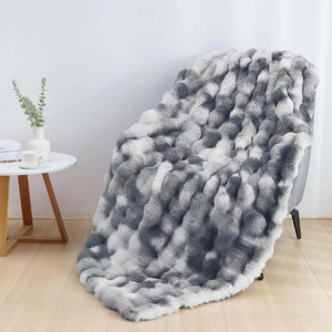 Cozy Throw Blanket, Faux Rabbit Fur Reversible Fleece Blanket, Anti-Shedding Machine Washable Chirstmas Blanket for Sofa/Bedroom/Winter Gift - 1 of 4
