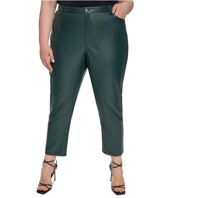 Calvin Klein Womens Faux Leather Straight Casual Trouser Pants