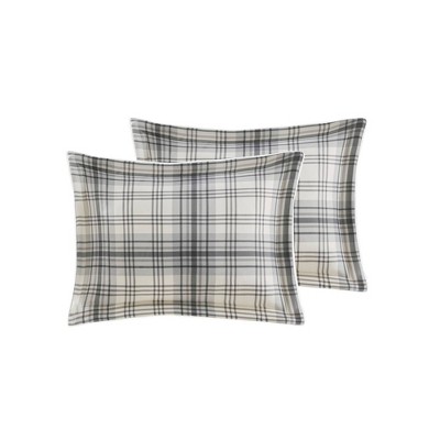 Full Gray Plaid Faux Fur Down Alternative Comforter Set