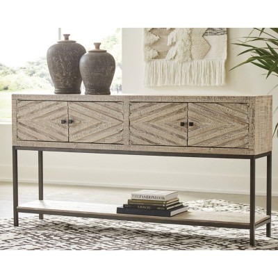 Roanley Distressed White and Black Metal Console Table with Storage