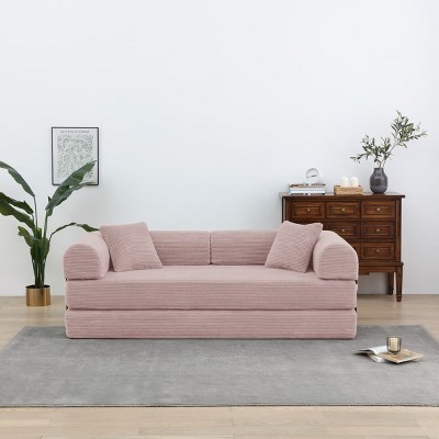 Convertible Sofa Couch with Cylindrical Pillows, Corduroy Folding Floor Sofa with Fixed-Shape Frame for Living Room-Maison Boucle