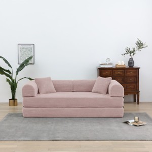 Convertible Sofa Couch with Cylindrical Pillows, Corduroy Folding Floor Sofa with Fixed-Shape Frame for Living Room-Maison Boucle - 1 of 4