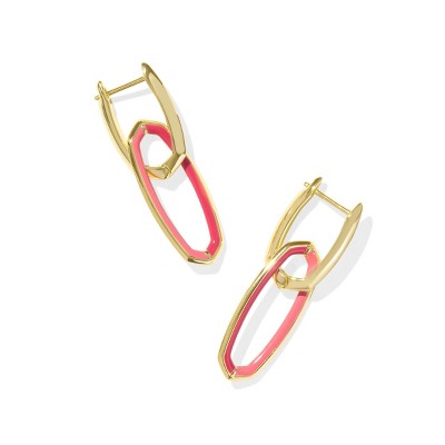 Kendra Scott Palmer Open Frame Earrings - Pink Mix: 14K Gold Over Brass, Drop Style, 1.6" Length