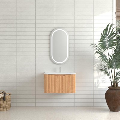 PexFix 24" Floating Bathroom Vanity with Sink Modern with Large Storage Space Wall Mounted Cabinet with Soft-Close Drawers in Walnut and Ceramic Basin