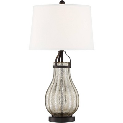 Curved Fluted Mercury Glass Table Lamp with White Drum Shade