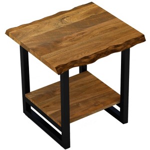 HomeRoots 24" Black And Brown Solid Wood And Iron Square End Table With Shelf - 1 of 2
