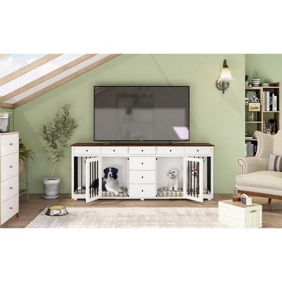 Famapy Large Dog Crate Furniture with Drawers Multifunctional Furniture Style Pet Crate White