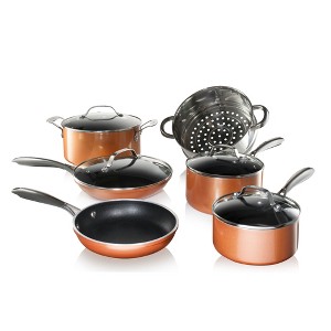Gotham Steel Copper Cast Textured Cookware Set 10 Pc Nonstick Pots and Pans Set - 1 of 4