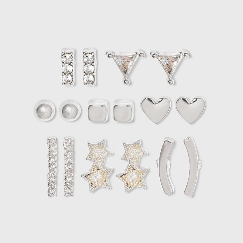 Crystal Star And Heart Stud Earring Set 8pc - A New Day™ Silver : Target