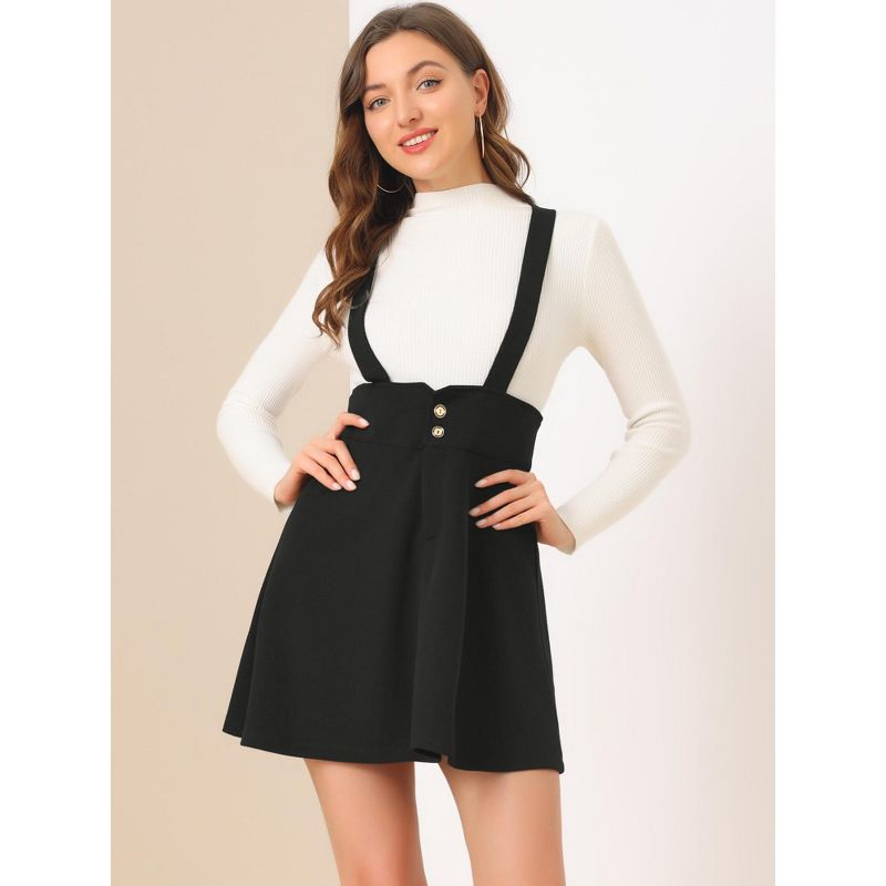 Allegra K Women's Casual Overall Dress Strap Button Front Suspender Skirt, 2 of 7