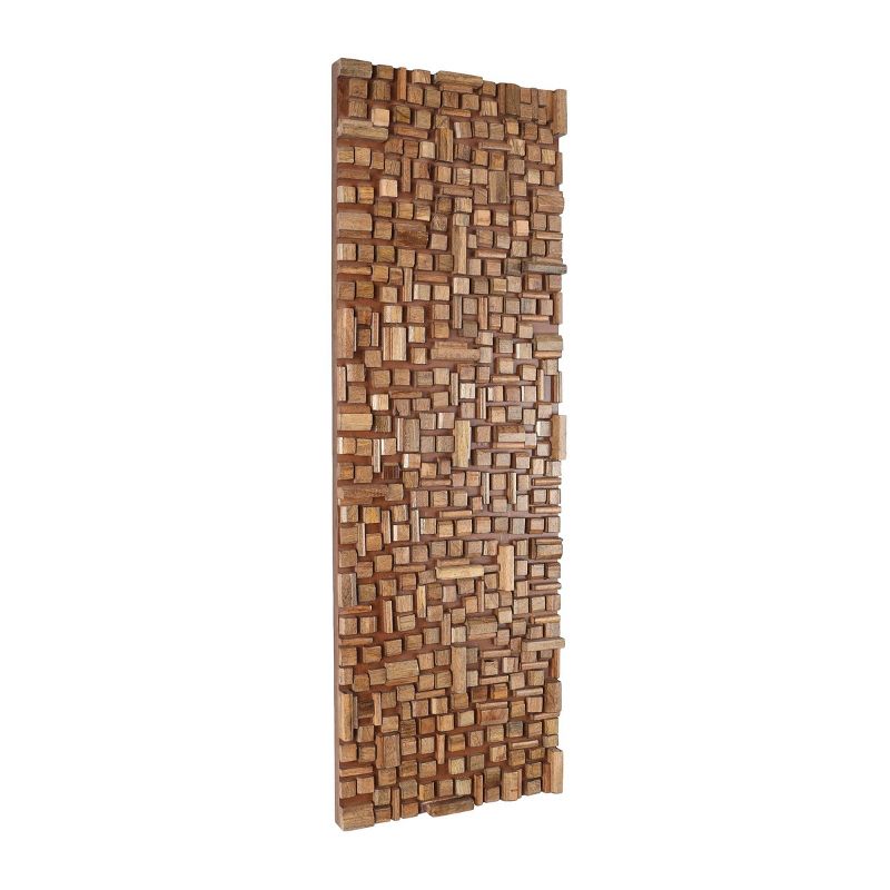 Mango Wood Abstract Handmade Geometric Block Panel Wall Decor Brown - Olivia & May, 5 of 7