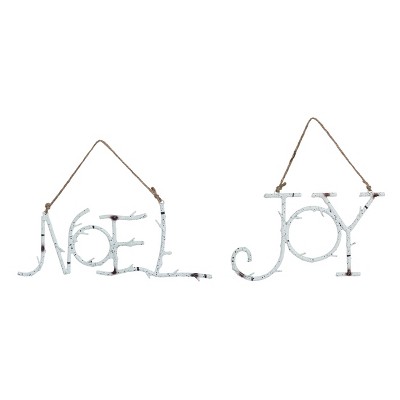 Transpac Metal Rustic Joy/Noel Ornament Set of 2 Christmas Home Decorations