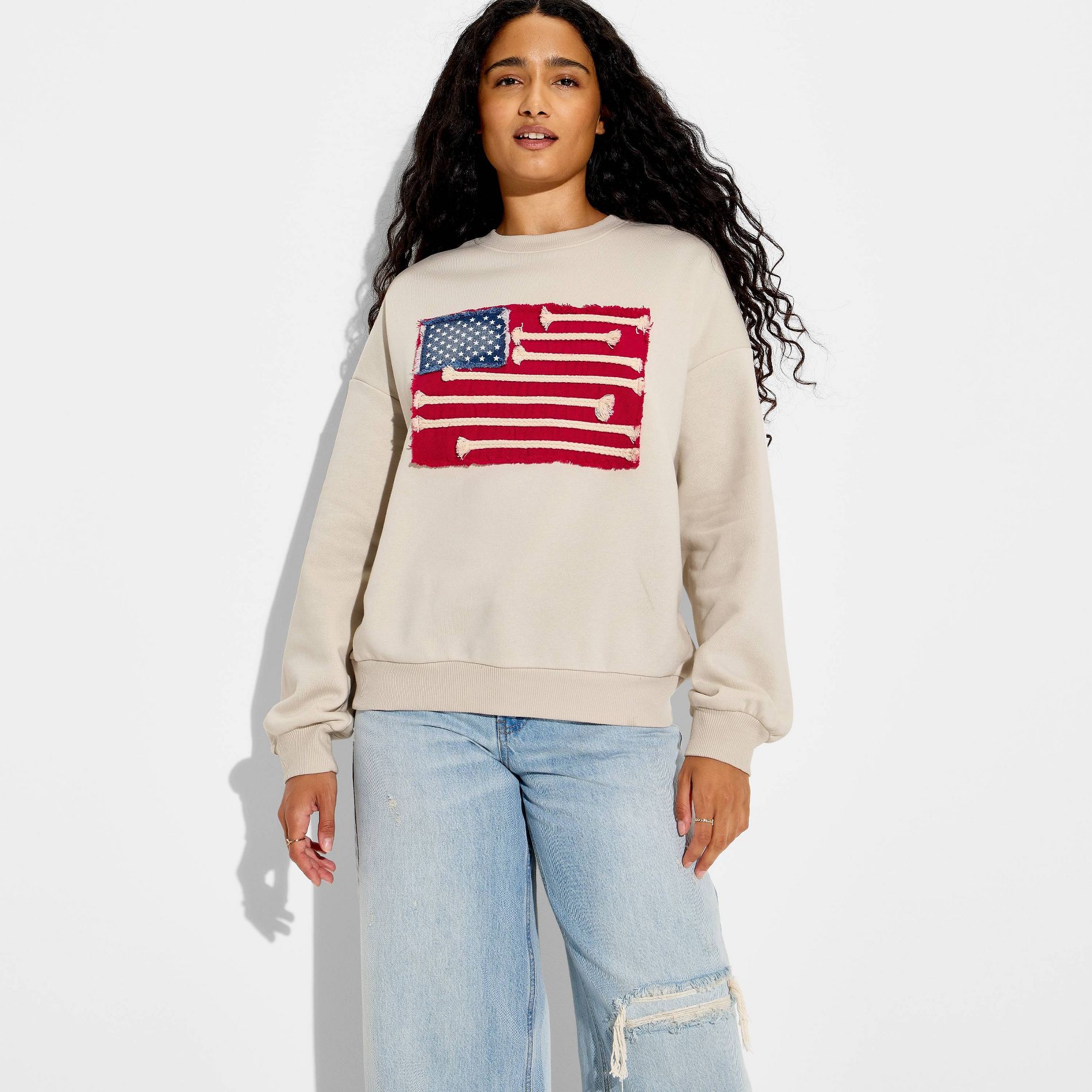Women's Flag Graphic Pullover Sweatshirt - White