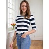 INSPIRE CHIC Women's Stripes Casual Basic Elbow Sleeves Boat Neck Slim Fit T-Shirts - 2 of 4