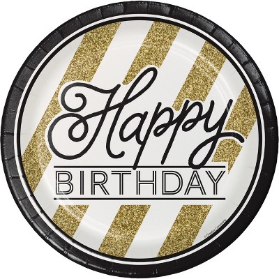 24ct "Happy Birthday" Paper Plates Black/Gold
