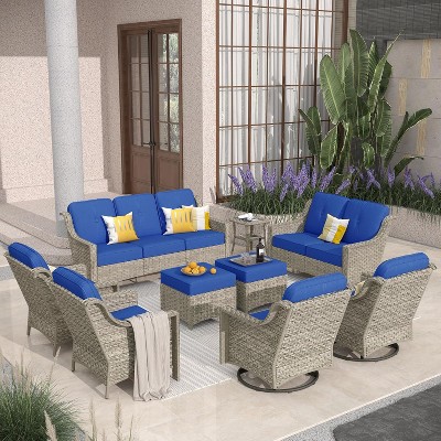 XIZZI OUTDOOR SWIVEL ROCKER SETS: 3-PC Rocker + Modular Sofa & Fire Pit Options - All-Weather Fabric, 8 Color Choices for Patio, Garden, Poolside