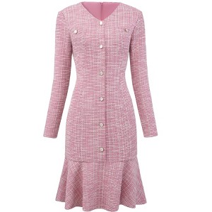 INSPIRE CHIC Women's Bodycon Mermaid Tweed Long Sleeve Elegant Cocktail Fishtail  Dresses Pink XX-Large : Target