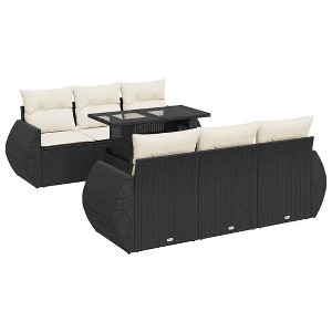 vidaXL Patio Sofa Set with Cushions Sofa and Seat Modules 7 Piece Poly Rattan - Black and Cream - 1 of 4