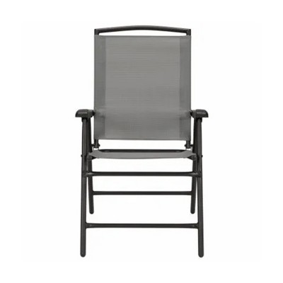 Sunny Isles Gray Steel Frame Outdoor Folding Chairs, Set of 4