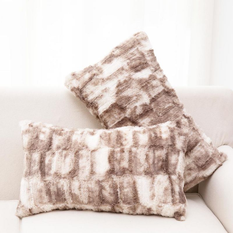 Cheer Collection Luxuriously Soft Faux Fur Throw Pillow With Inserts, Set of 2 - Marble Brown, 1 of 9