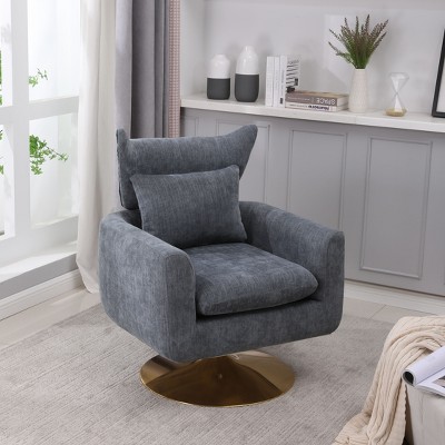 Okak 360 Degree Swivel Accent Chair, Classic Mid-Century Accent Chair with Gold Metal Basefor Living Room