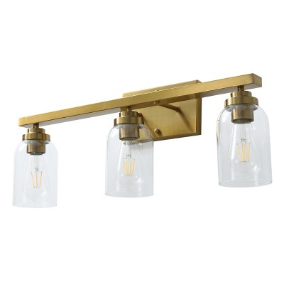 Dewdrop Industrial 3-Light Vanity Light in Brushed Brass Finish with Clear Glass Shades for Bathroom