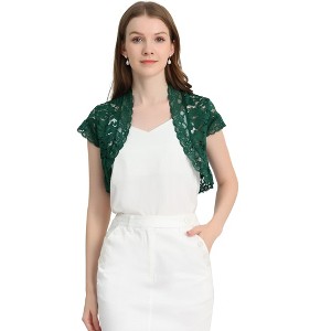 INSPIRE CHIC Women's Elegant Short Sleeve Sheer Floral Lace Shrug - 1 of 4