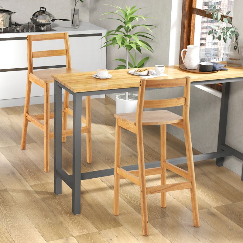 Costway Set of 2 Solid Rubber Wood Bar Stools 28'' Dining Chairs with Backrests Natural, 4 of 11