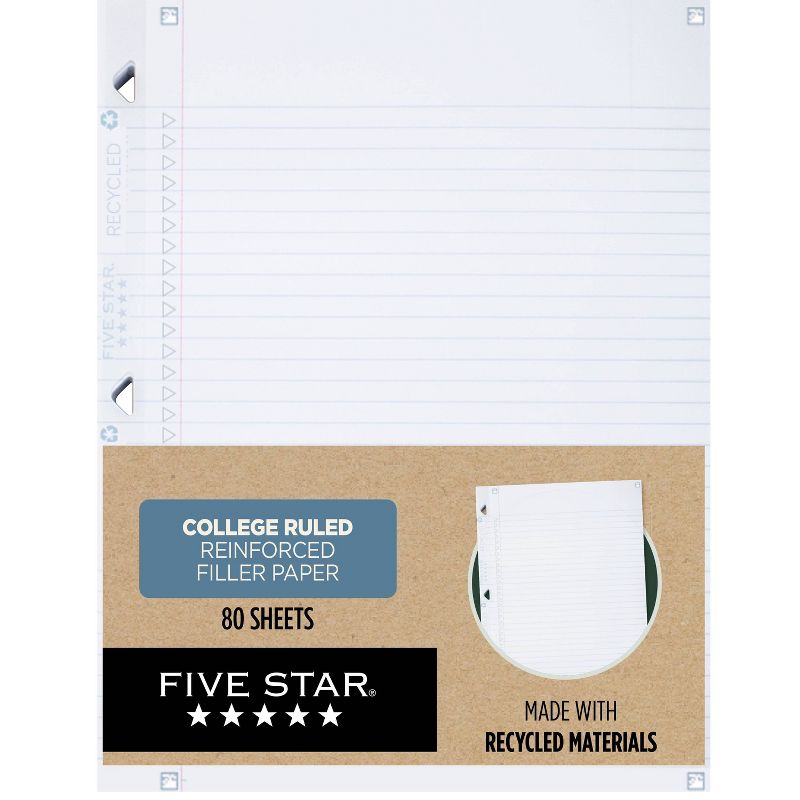 Five Star 80ct College Ruled Loose Leaf Filler Paper Recycled Reinforced, 1 of 9