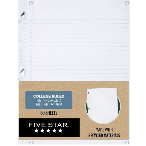 Five Star 80ct College Ruled Loose Leaf Filler Paper Recycled Reinforced :  Target
