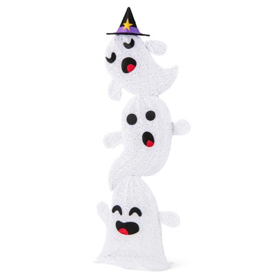 Tangkula 4 Ft Halloween Decorations Outdoor Stacked Ghosts with Built-in LED lights Free-Standing Cute Yard Decorations