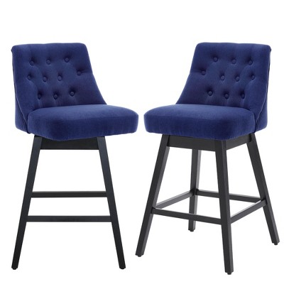 Beautyolove 26 in. Blue Fabric Upholstered Counter Height Bar Stool Swivel Counter Stool with Solid Wood Frame (Set of 2)