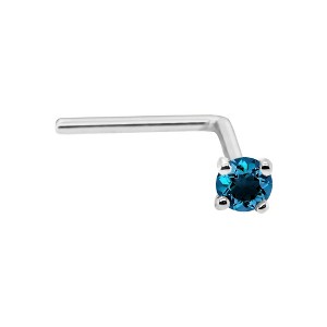 Jewelry Avalanche 22G 14K Gold L-shape Nose Stud with Blue Diamond - 1 of 3