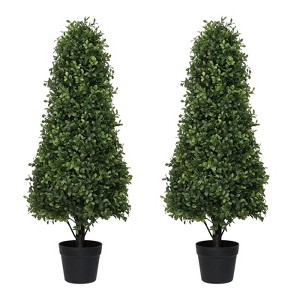 poetree 2.5/3/4 FT Artificial Boxwood Topiary Tree Potted Fake Tree Indoor & Outdoor Faux Plants Decor - 1 of 4