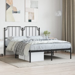 vidaXL Metal Bed Frame with Headboard Black 59.1 in.x78.7 in. - 1 of 4