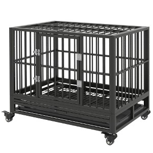 Gulches 36" Heavy Duty Dog Crate Metal Cage Kennel with Lockable Wheels, Double Door and Removable Tray, Gray - 1 of 4