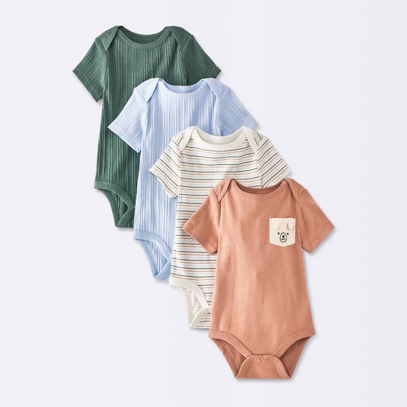 Baby Boys' 4pk Short Sleeve Bodysuits - Cloud Island™ Blue/green/tan Newborn