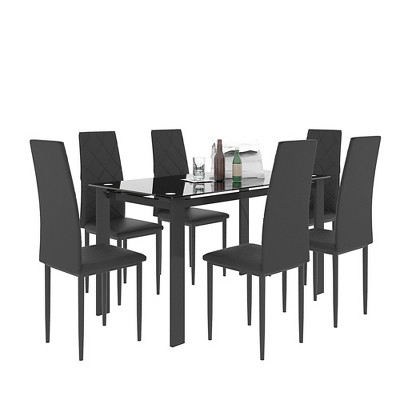 NicBex 5PCS/7PCS Dining Table Set with 4/6 PU Chairs for 4/6,Modern Breakfast Table Set for Kitchen/Meeting Room,Black