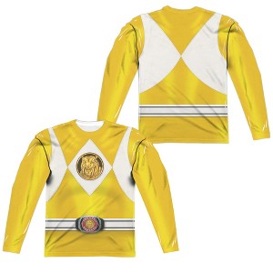 Men's Power Rangers Yellow Ranger Emblem (Front Back Print) Long Sleeve Costume T-Shirt - 1 of 4