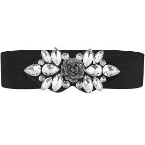 INSPIRE CHIC Women's Elastic Stretchy Vintage Elegant Rose Flower Rhinestone Belt - 1 of 4