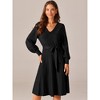 Seta T Women's V Neck Tie Waist Casual Long Sleeve Pleated Knit A-Line Sweater Dress - 3 of 4