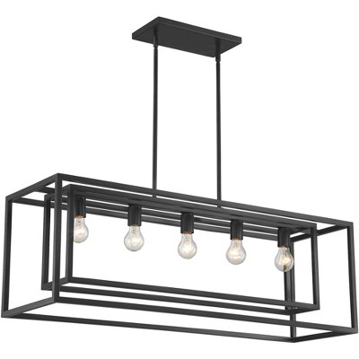 Possini Euro Design Bronze Rectangular Linear Pendant Chandelier 40" Wide Modern 5-Light Fixture for Kitchen Island Dining Room