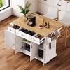 Zeus & Ruta 54'' Large Kitchen Island with Rubber Wood Drop Leaf, Rolling Cart with Embossed Texture, 4 Wheels, 4 Doors & 3 Drawers - 3 of 4