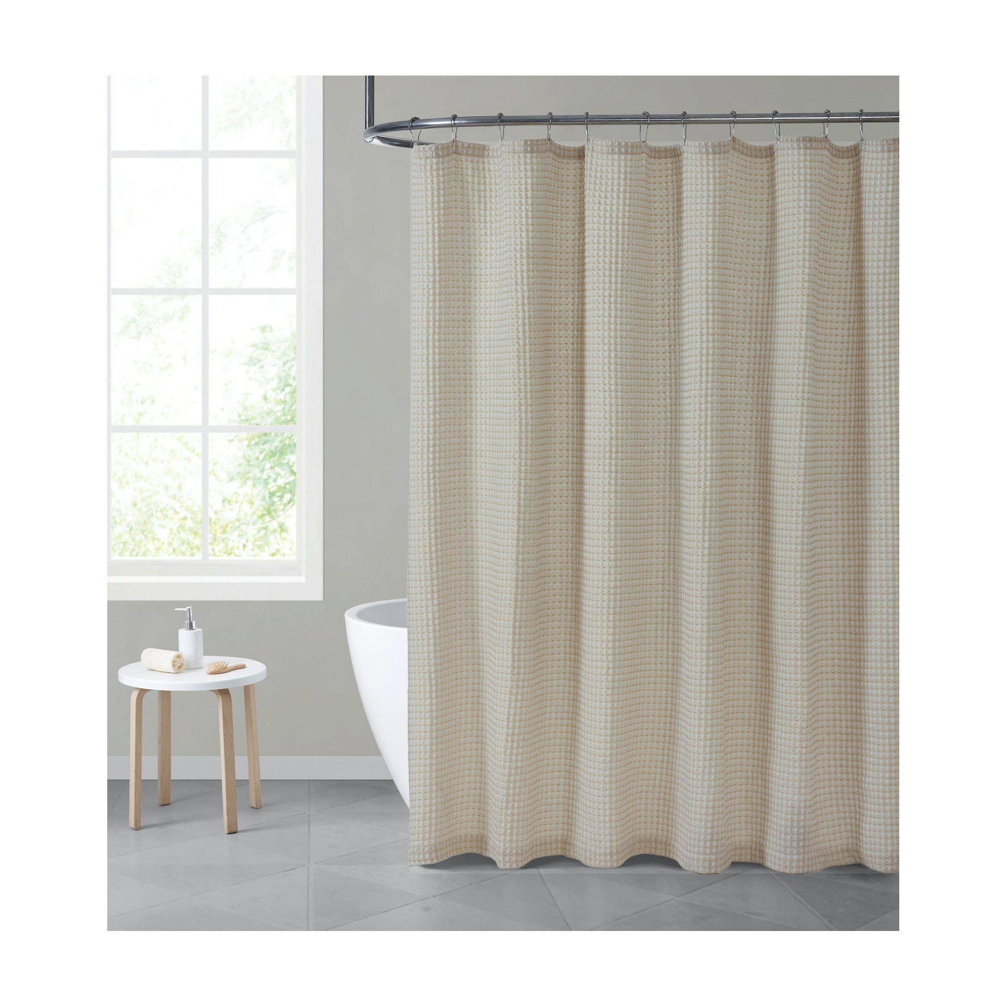 Hotel Collection Premium Waffle Weave Fabric Shower Curtain- Beige/Taupe