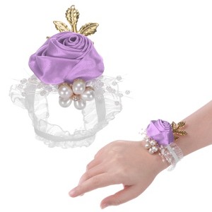Unique Bargains Wrist Corsage Artificial Flower Elastic Band Fabric Wrist Corsage Bracelet - 1 of 4