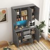 74" Kitchen Pantry Cabinet, Freestanding Buffet Cupboards Sideboard with Drawer, LED Lights, Microwave Stand for Kitchen Dinning Room Living Room - 3 of 4