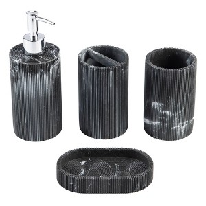4pc Marble Resin marble effect Bath Accessory Set Black - KRALIX: Includes Dispenser, Tumbler, Dish, Holder - 1 of 4