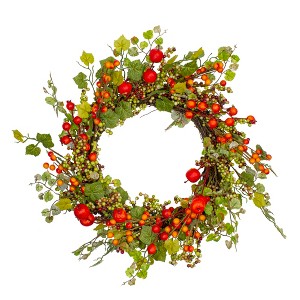 Northlight Apples and Berries Artificial Fall Harvest Wreath - 22 Inch, Unlit - 1 of 4